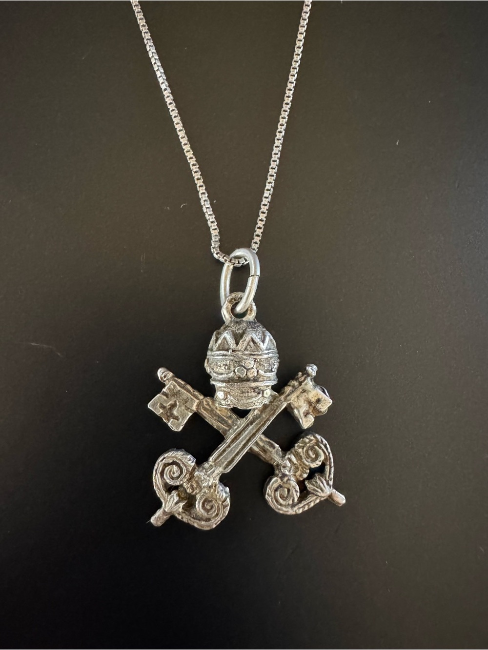 Vintage Sterling Silver Keys of St Peter Papal Tiara - Vatican Pendant Necklace